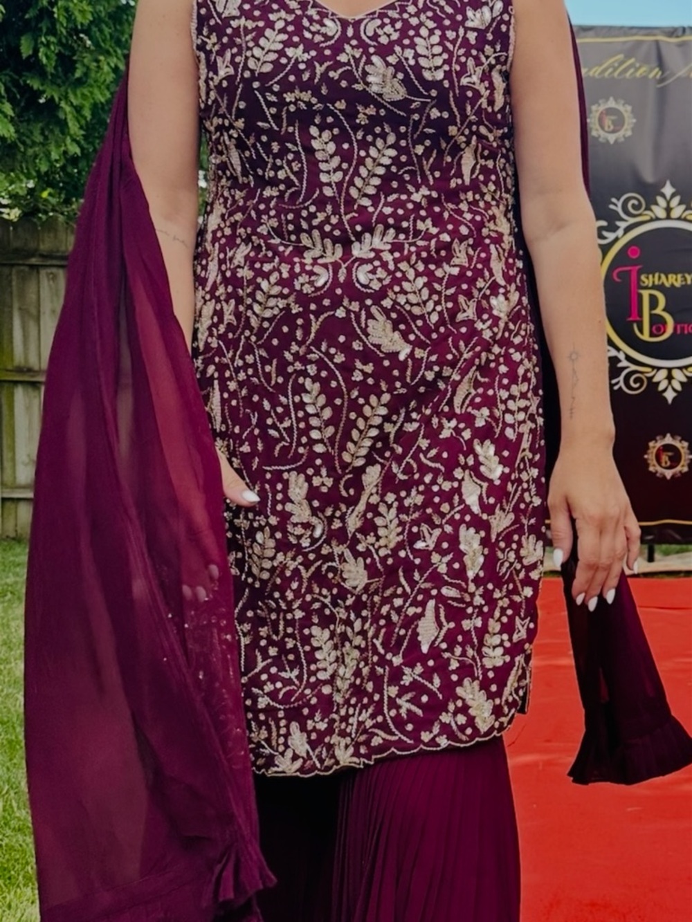 Embroidered Maroon Party golden zari party Sharara set